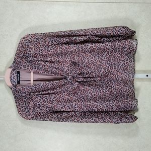 10099 FINAL PRICE Sugar+Lips taupe & orange cheetah print L/S dressy blouse XS